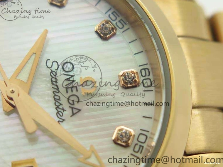 0520 Timeless Aqua Terra Ladies 35mm RG V6F Best Edition White MOP Dial On RG Bracelet A 8102